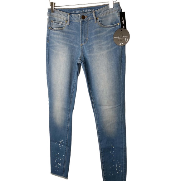 NWT Articles of Society Paint Splatter Sarah Skinny Jeans Raw Hem Size 27 - Picture 1 of 9